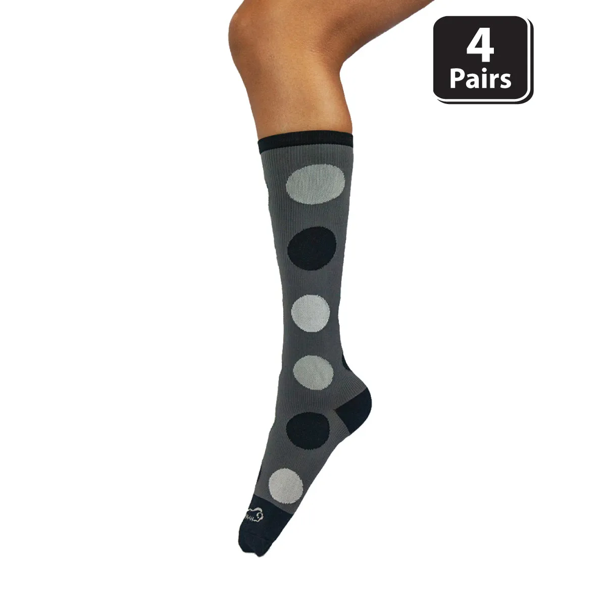 Polkadot Compression Socks, Anti-Fatigue, Fits Adult and Youth, (4 Pairs)