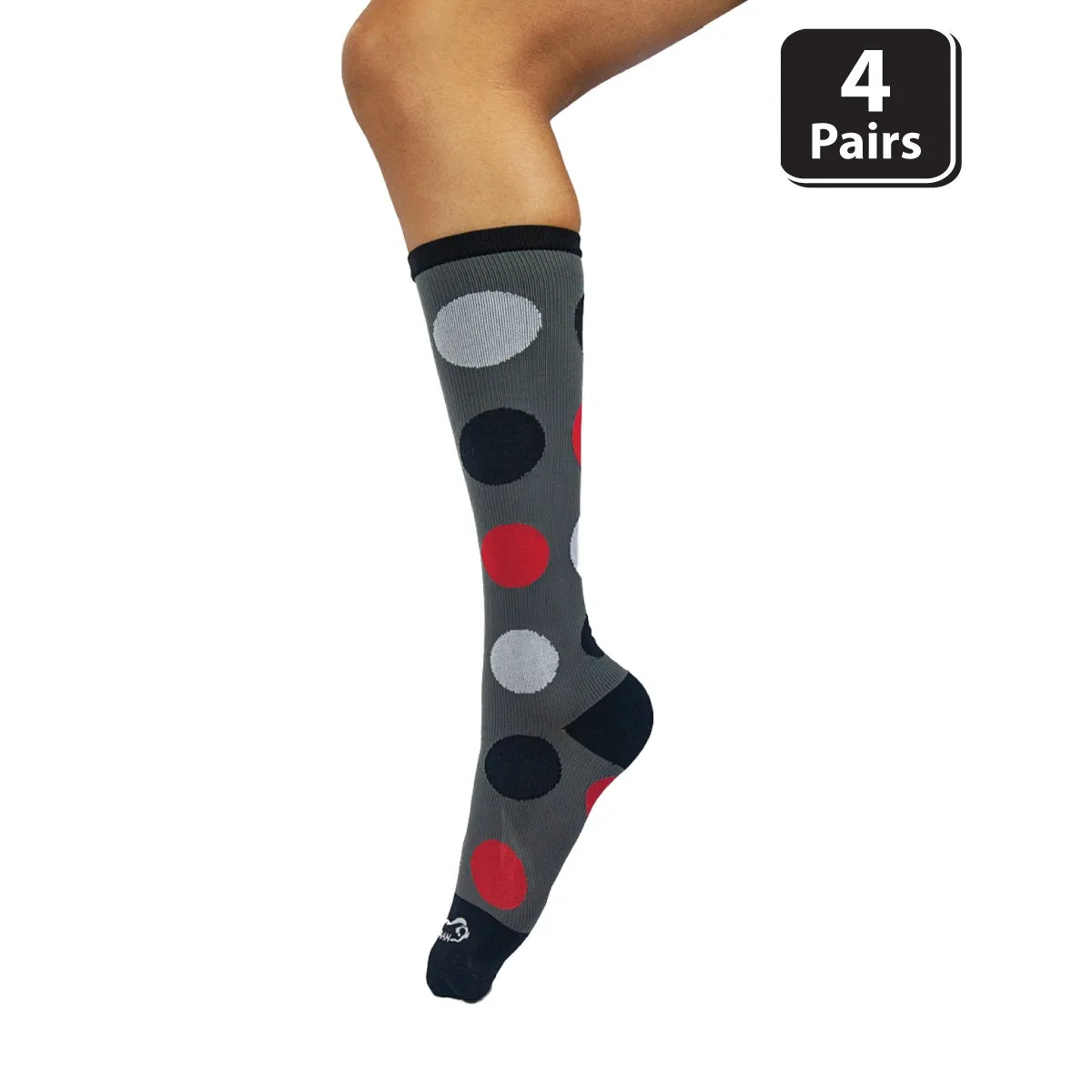 Polkadot Compression Socks, Anti-Fatigue, Fits Adult and Youth, (4 Pairs)