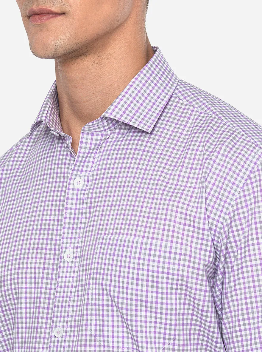 Purple & Grey Checked Regular Fit Formal Shirt | JadeBlue