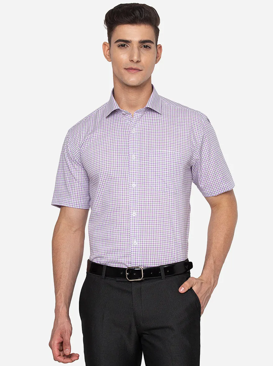 Purple & Grey Checked Regular Fit Formal Shirt | JadeBlue