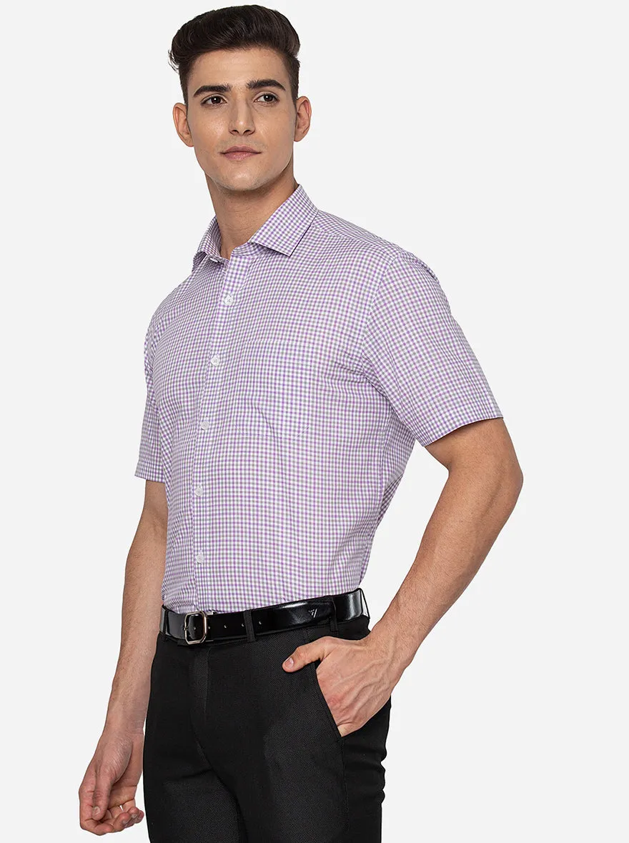 Purple & Grey Checked Regular Fit Formal Shirt | JadeBlue