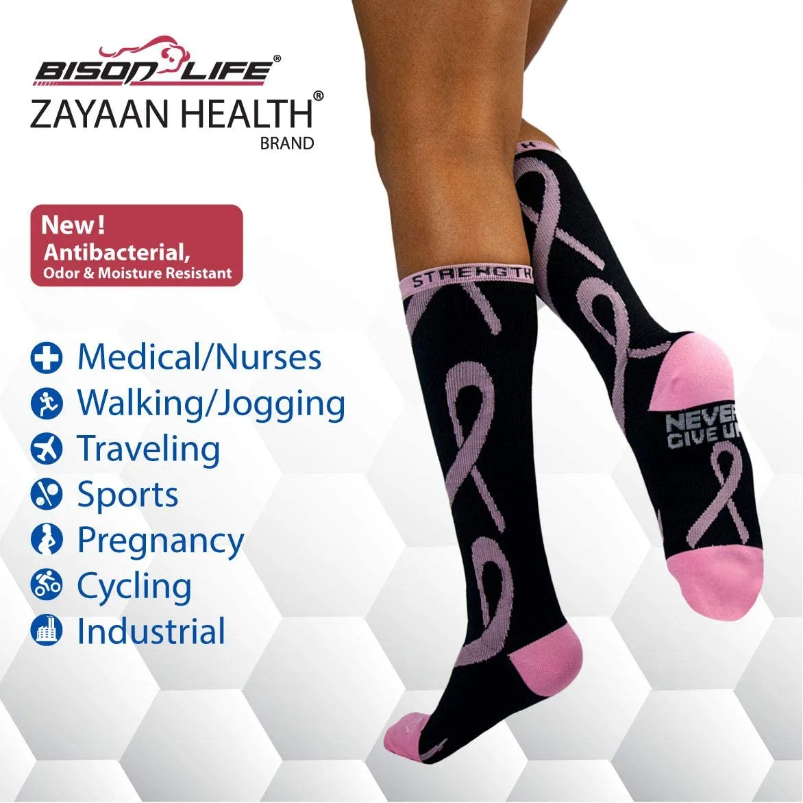 Ribbon Compression Socks Anti-Fatigue, Comfortable, Fits Adult and Youth