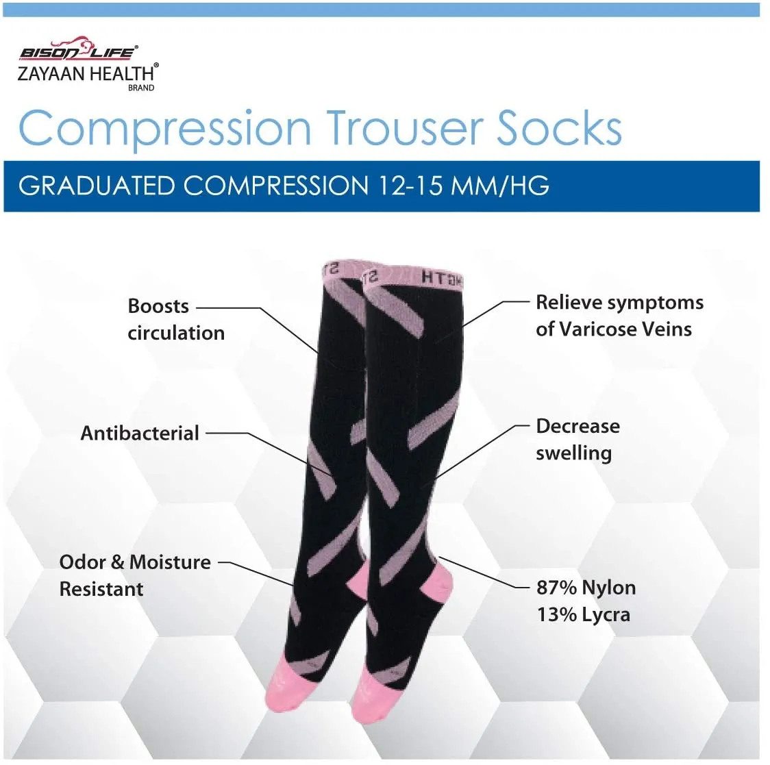 Ribbon Compression Socks Anti-Fatigue, Comfortable, Fits Adult and Youth