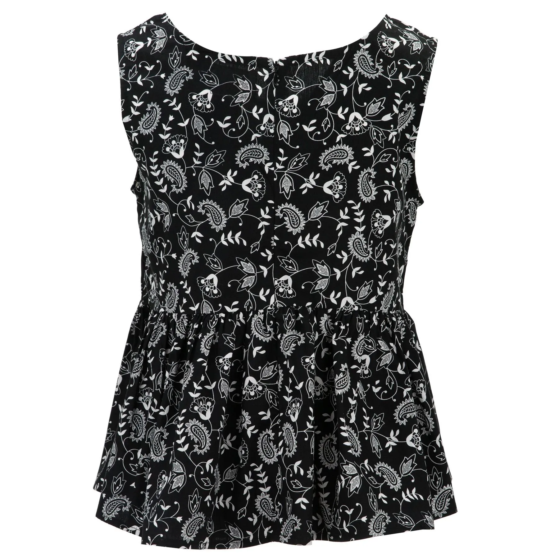 Ruched Box Top - Black Paisley Flower