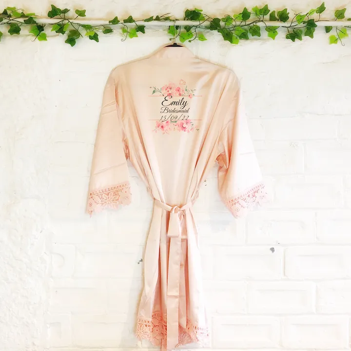 Sakura Flower Geometric Wedding Dressing Robe