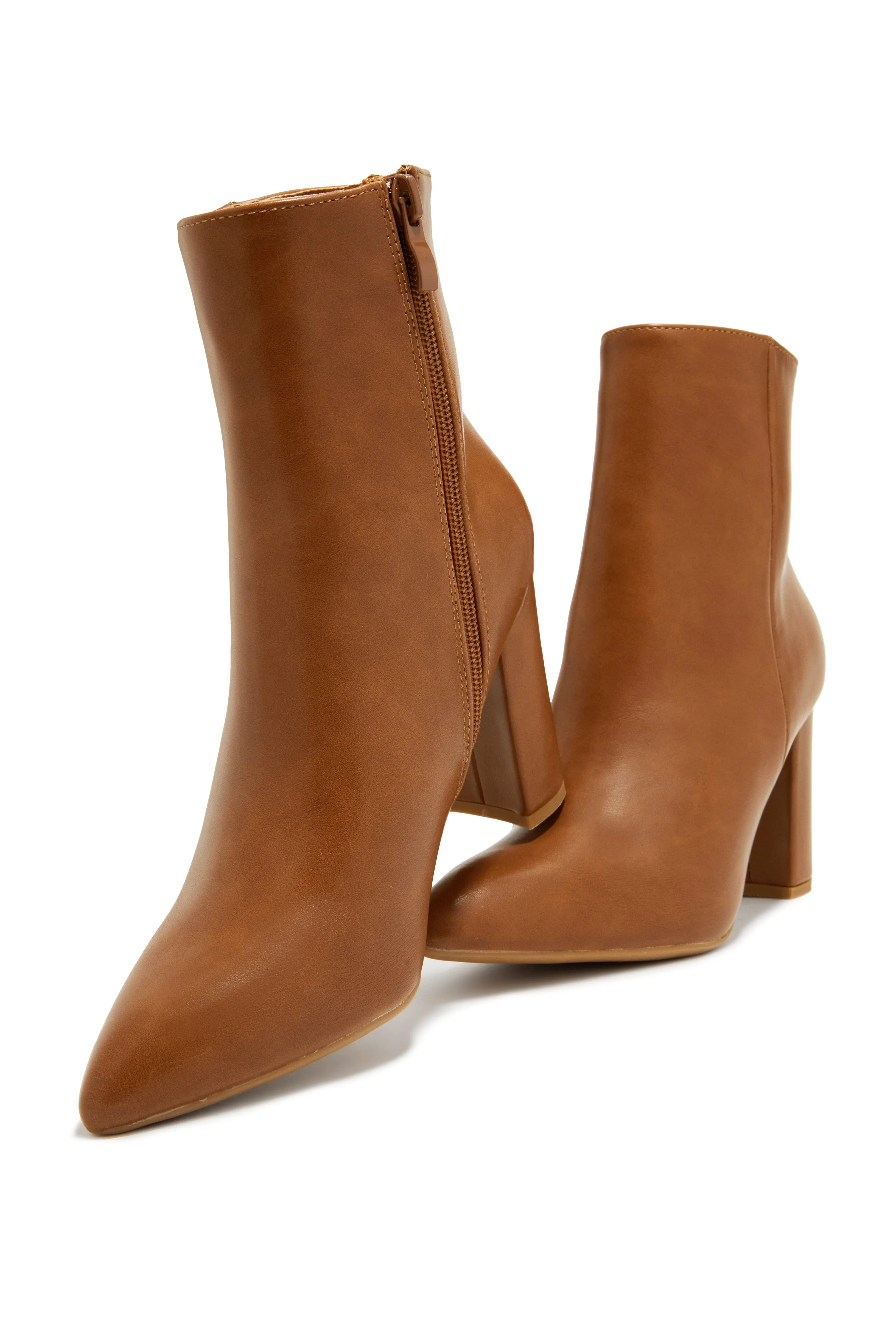 Social Season Block Heel Ankle Boots - Tan