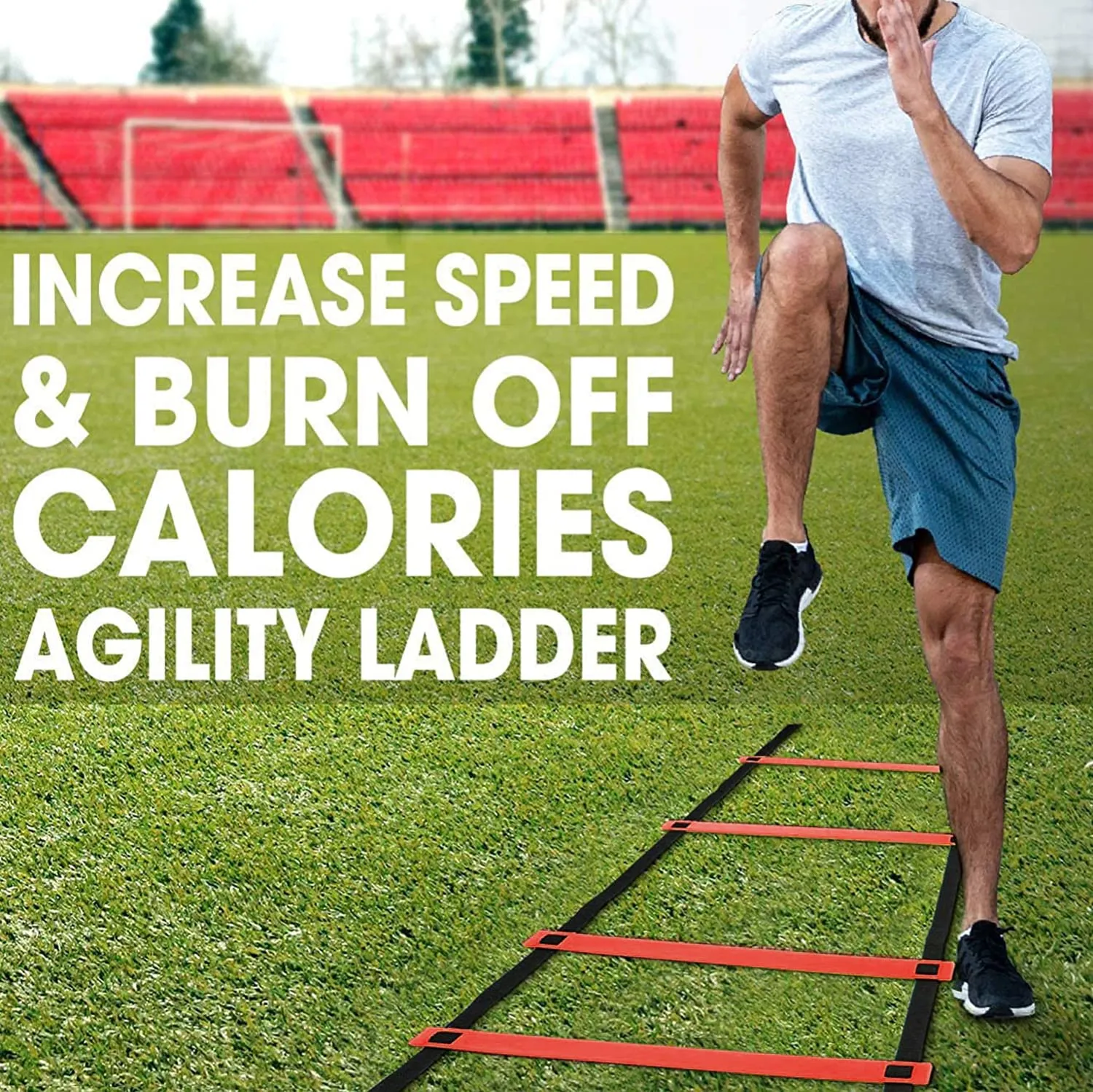 Strauss Agility Ladder | 8M Speed Training Ladder with 16 Adjustable Rungs | Speed Training Ladder for Men and Women | Ideal for Soccer, Football & Sports Training (Red)