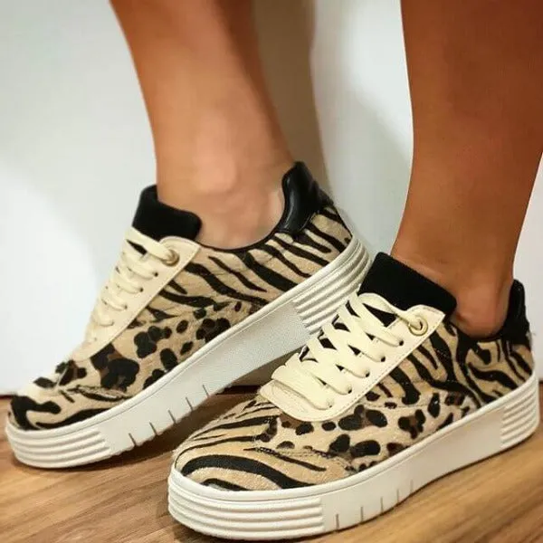 Tiger-Leopard Combo Print Sneakers