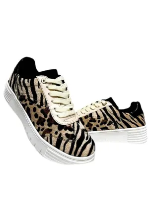 Tiger-Leopard Combo Print Sneakers