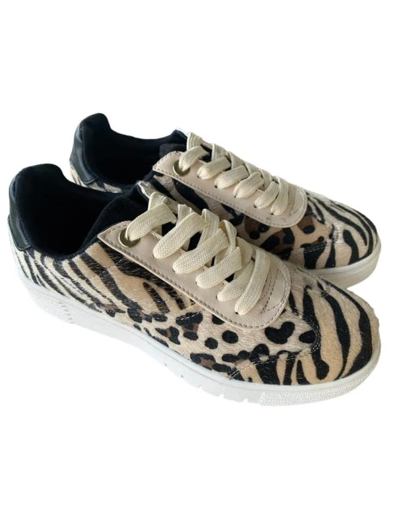 Tiger-Leopard Combo Print Sneakers