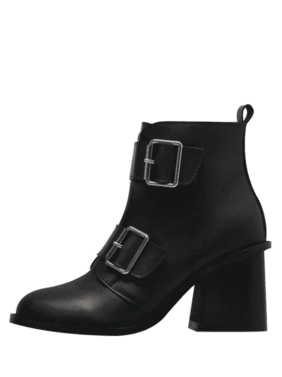 Trendy Chunky Heel Double Buckle Straps Ankle Boots