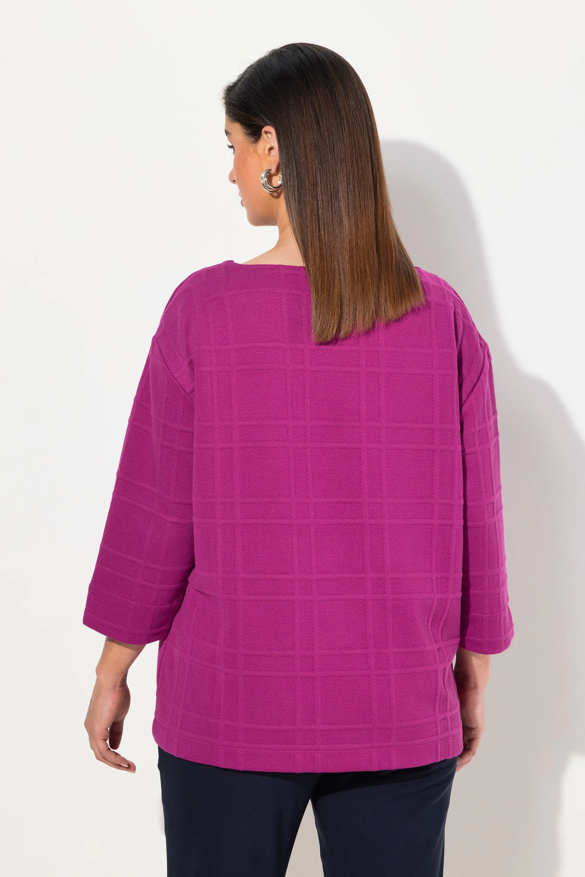 Ulla Popken Checkered Sweater in Magenta