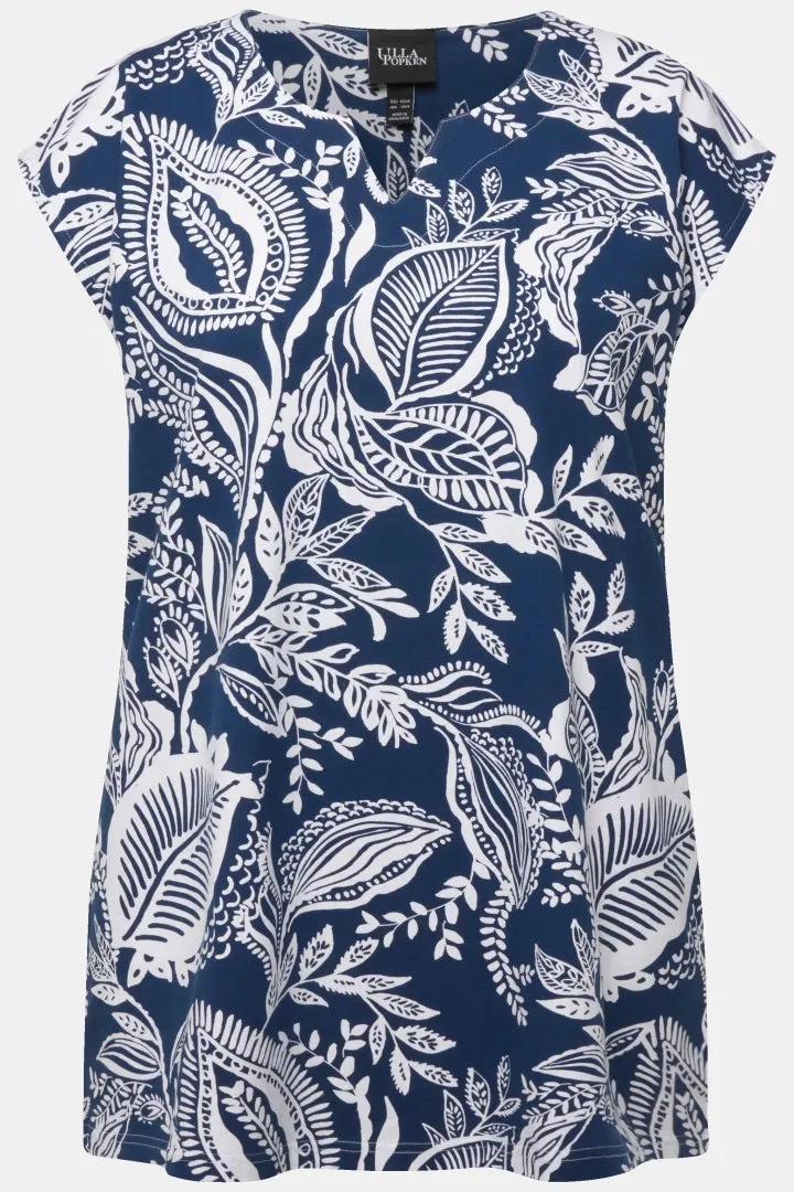 Ulla Popken Leaf Top in Navy