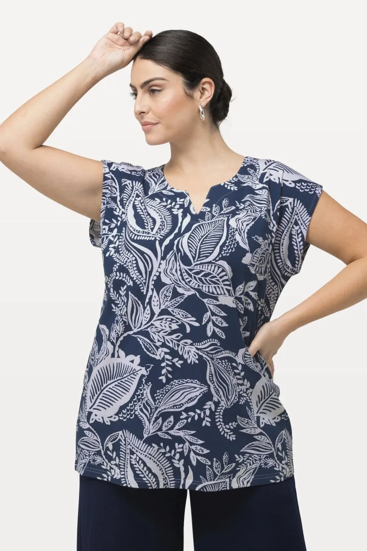 Ulla Popken Leaf Top in Navy