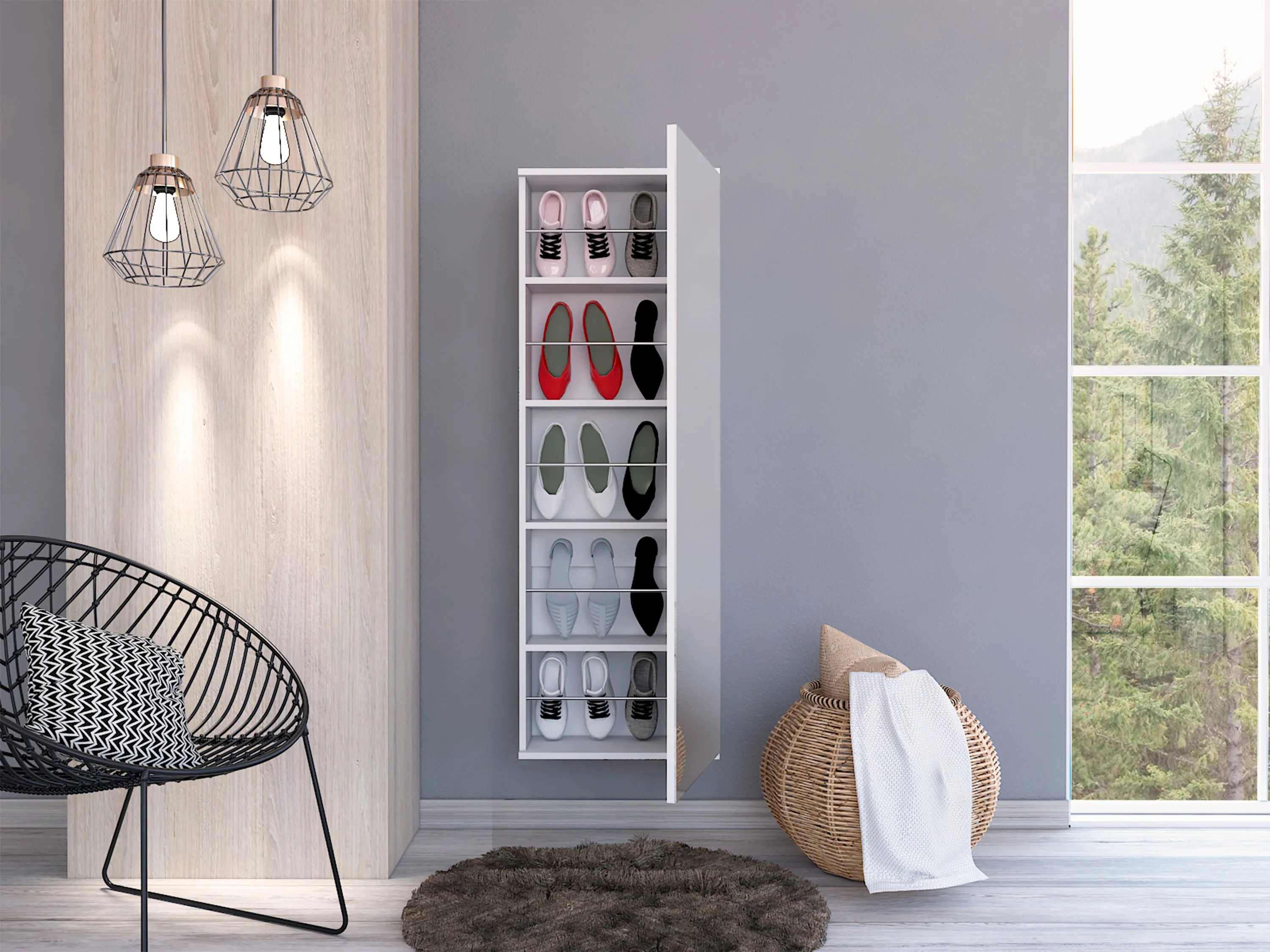 Wall Mounted Shoe Cabinet With Mirror Door