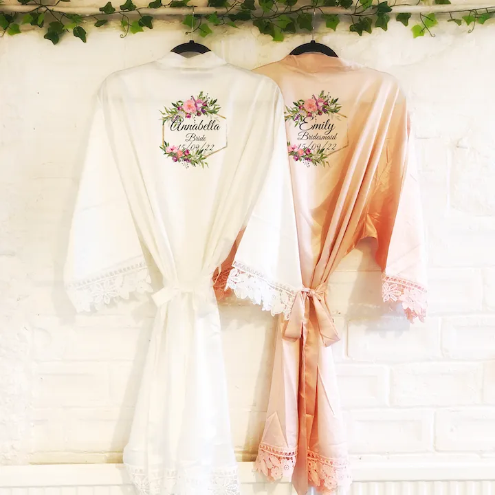 Wildflower Hexagon Lace Wedding Dressing Robe