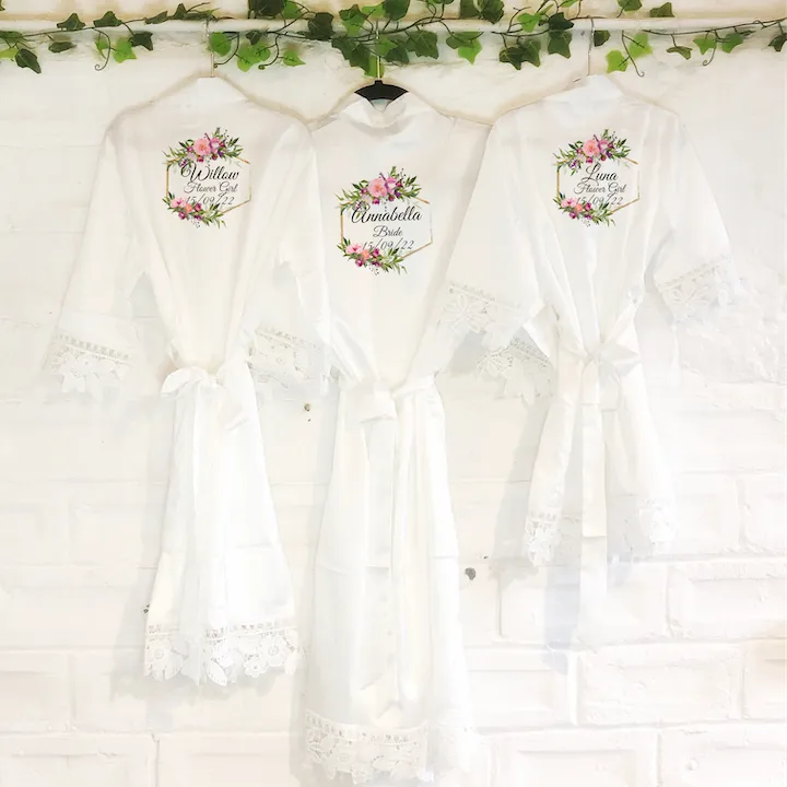 Wildflower Hexagon Lace Wedding Dressing Robe