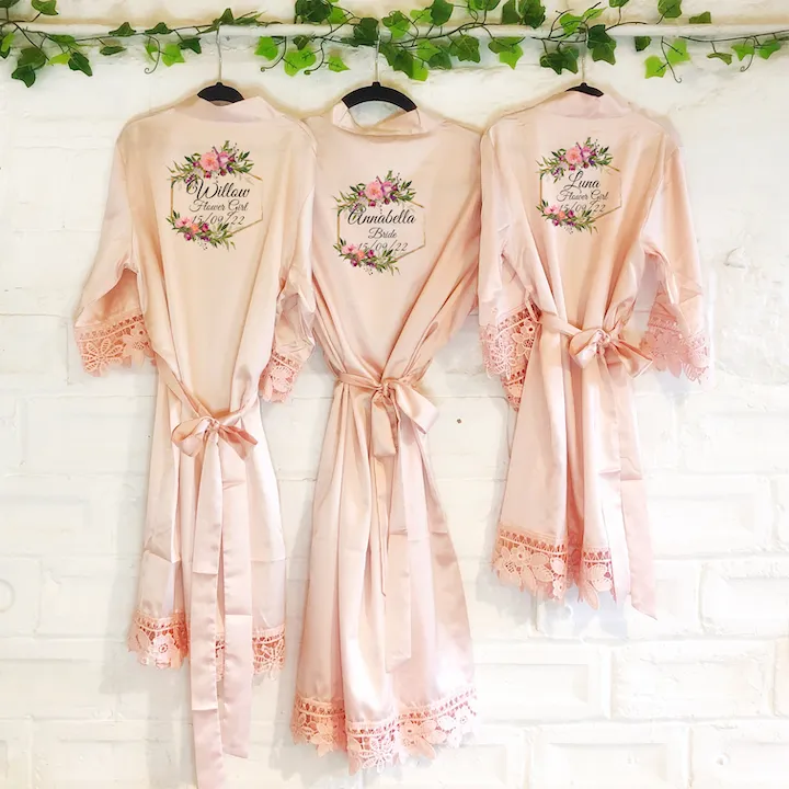 Wildflower Hexagon Lace Wedding Dressing Robe