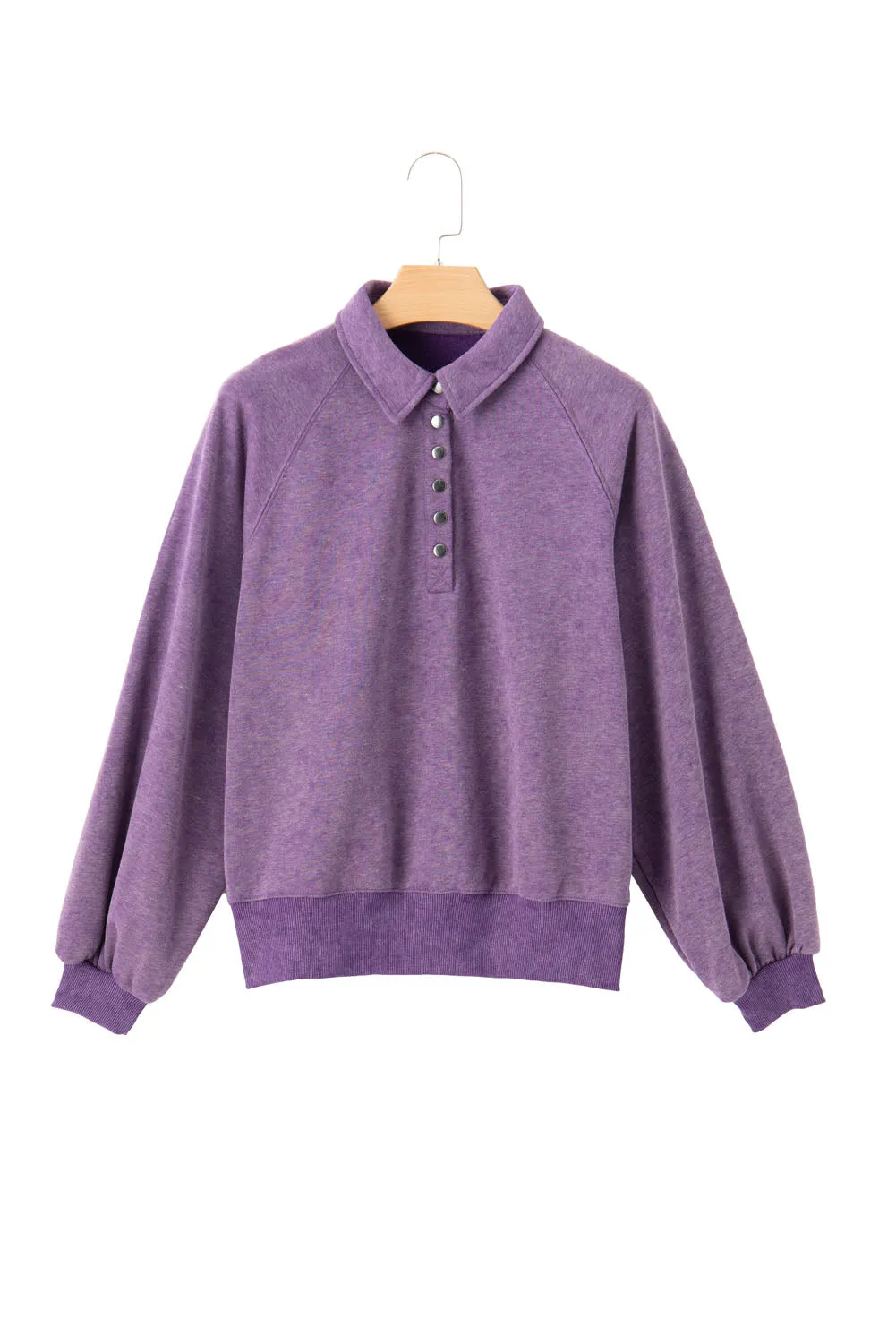 Womens Oversized Loose Lantern Sleeve Button Collar Pullover Sweatshirts Tops