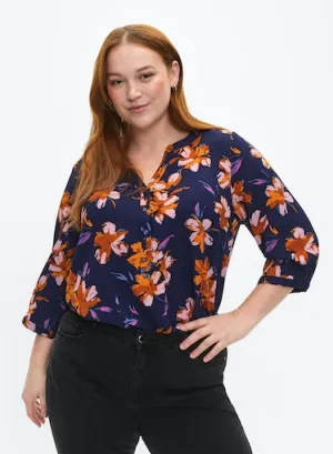 Zizzi Anni Blouse in Peacock Flower